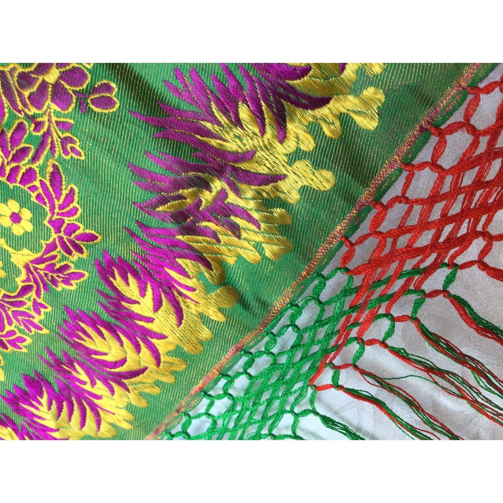Turkish Green Vintage Women Silk Scarf Traditional 35in (90cm) Handmade Woven - Picture 5 of 9